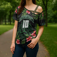 Custom Hawaii Volleyball Cross Shoulder Shirt Kakau Abstract and Tropical Plants Black Color - Polynesian Pride
