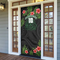 Custom Hawaii Volleyball Door Cover Kakau Abstract and Tropical Plants Black Color - Polynesian Pride