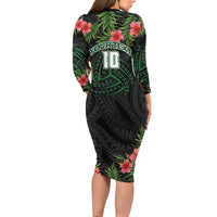 Custom Hawaii Volleyball Family Matching Long Sleeve Bodycon Dress and Hawaiian Shirt Kakau Abstract and Tropical Plants Black Color - Polynesian Pride