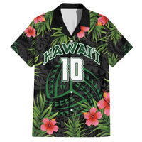 Custom Hawaii Volleyball Family Matching Off The Shoulder Long Sleeve Dress and Hawaiian Shirt Kakau Abstract and Tropical Plants Black Color - Polynesian Pride