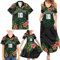 Custom Hawaii Volleyball Family Matching Summer Maxi Dress and Hawaiian Shirt Kakau Abstract and Tropical Plants Black Color - Polynesian Pride