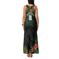 Custom Hawaii Volleyball Family Matching Tank Maxi Dress and Hawaiian Shirt Kakau Abstract and Tropical Plants Black Color - Polynesian Pride