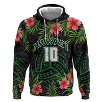 Custom Hawaii Volleyball Hoodie Kakau Abstract and Tropical Plants Black Color - Polynesian Pride
