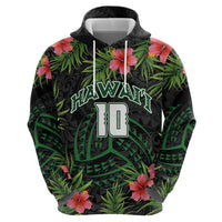 Custom Hawaii Volleyball Hoodie Kakau Abstract and Tropical Plants Black Color - Polynesian Pride