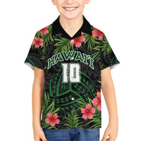 Custom Hawaii Volleyball Kid Hawaiian Shirt Kakau Abstract and Tropical Plants Black Color - Polynesian Pride