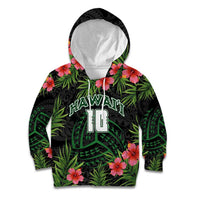Custom Hawaii Volleyball Kid Hoodie Kakau Abstract and Tropical Plants Black Color LT03 Hoodie Black - Polynesian Pride