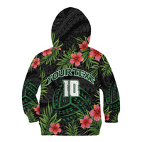 Custom Hawaii Volleyball Kid Hoodie Kakau Abstract and Tropical Plants Black Color LT03 - Polynesian Pride
