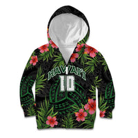 Custom Hawaii Volleyball Kid Hoodie Kakau Abstract and Tropical Plants Black Color LT03 Zip Hoodie Black - Polynesian Pride
