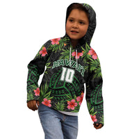 Custom Hawaii Volleyball Kid Hoodie Kakau Abstract and Tropical Plants Black Color LT03 - Polynesian Pride