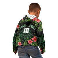 Custom Hawaii Volleyball Kid Hoodie Kakau Abstract and Tropical Plants Black Color LT03 - Polynesian Pride