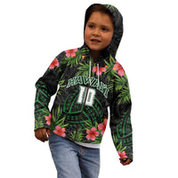 Custom Hawaii Volleyball Kid Hoodie Kakau Abstract and Tropical Plants Black Color LT03 - Polynesian Pride