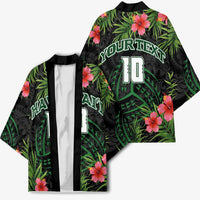Custom Hawaii Volleyball Kimono Kakau Abstract and Tropical Plants Black Color - Polynesian Pride