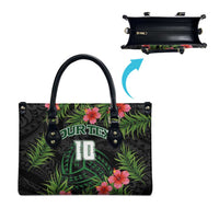 Custom Hawaii Volleyball Leather Bag Kakau Abstract and Tropical Plants Black Color - Polynesian Pride