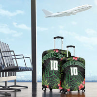 Custom Hawaii Volleyball Luggage Cover Kakau Abstract and Tropical Plants Black Color - Polynesian Pride