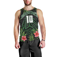 Custom Hawaii Volleyball Men Tank Top Kakau Abstract and Tropical Plants Black Color - Polynesian Pride