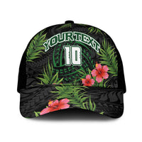 Custom Hawaii Volleyball Mesh Trucker Cap Kakau Abstract and Tropical Plants Black Color - Polynesian Pride