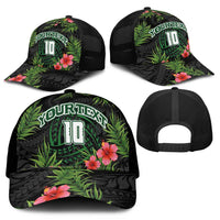 Custom Hawaii Volleyball Mesh Trucker Cap Kakau Abstract and Tropical Plants Black Color - Polynesian Pride