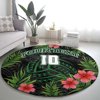 Custom Hawaii Volleyball Round Carpet Kakau Abstract and Tropical Plants Black Color - Polynesian Pride