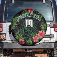 Custom Hawaii Volleyball Spare Tire Cover Kakau Abstract and Tropical Plants Black Color - Polynesian Pride