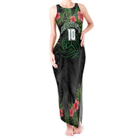 Custom Hawaii Volleyball Tank Maxi Dress Kakau Abstract and Tropical Plants Black Color - Polynesian Pride