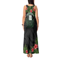Custom Hawaii Volleyball Tank Maxi Dress Kakau Abstract and Tropical Plants Black Color - Polynesian Pride