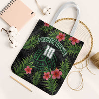 Custom Hawaii Volleyball Tote Bag Kakau Abstract and Tropical Plants Black Color - Polynesian Pride