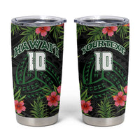 Custom Hawaii Volleyball Tumbler Cup Kakau Abstract and Tropical Plants Black Color - Polynesian Pride