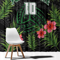 Custom Hawaii Volleyball Window Curtain Kakau Abstract and Tropical Plants Black Color - Polynesian Pride