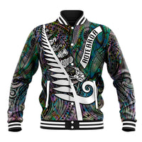 New Zealand Baseball Jacket Aotearoa Symbols With Silver Fern LT03 Unisex Black - Polynesian Pride