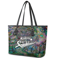 New Zealand Leather Tote Bag Aotearoa Symbols With Silver Fern LT03 - Polynesian Pride