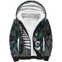 New Zealand Sherpa Hoodie Aotearoa Symbols With Silver Fern LT03 Unisex Black - Polynesian Pride