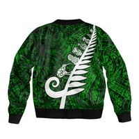 New Zealand Bomber Jacket Silver Fern and Maori Symbols Papua Shell Green Style LT03 - Polynesian Pride