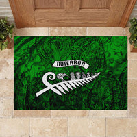 New Zealand Rubber Doormat Silver Fern and Maori Symbols Papua Shell Green Style LT03 - Polynesian Pride