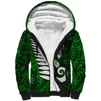 New Zealand Sherpa Hoodie Silver Fern and Maori Symbols Papua Shell Green Style LT03 Unisex Green - Polynesian Pride