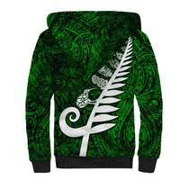 New Zealand Sherpa Hoodie Silver Fern and Maori Symbols Papua Shell Green Style LT03 - Polynesian Pride