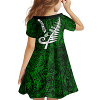 Personalized New Zealand Family Matching Off Shoulder Long Sleeve Dress and Hawaiian Shirt Silver Fern and Maori Symbols Papua Shell Green Style LT03 - Polynesian Pride
