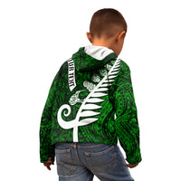 Personalized New Zealand Kid Hoodie Silver Fern and Maori Symbols Papua Shell Green Style LT03 - Polynesian Pride