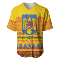 Romania Merry Christmas Baseball Jersey Romania Emblem Traditional Folk Art - Polynesian Pride