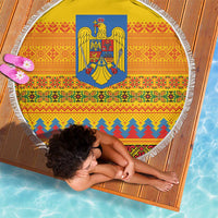 Romania Merry Christmas Beach Blanket Romania Emblem Traditional Folk Art - Polynesian Pride