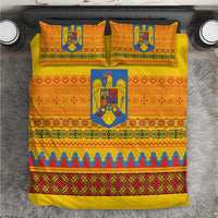 Romania Merry Christmas Bedding Set Romania Emblem Traditional Folk Art - Polynesian Pride