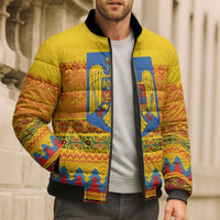 Romania Merry Christmas Bomber Puffer Jacket Romania Emblem Traditional Folk Art - Polynesian Pride