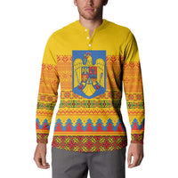 Romania Merry Christmas Button Sweatshirt Romania Emblem Traditional Folk Art - Polynesian Pride