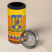 Romania Merry Christmas 4 in 1 Can Cooler Tumbler Romania Emblem Traditional Folk Art - Polynesian Pride
