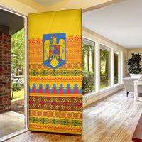 Romania Merry Christmas Door Cover Romania Emblem Traditional Folk Art - Polynesian Pride