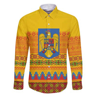 Romania Merry Christmas Family Matching Long Sleeve Bodycon Dress and Hawaiian Shirt Romania Emblem Traditional Folk Art - Polynesian Pride