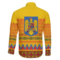 Romania Merry Christmas Family Matching Off The Shoulder Long Sleeve Dress and Hawaiian Shirt Romania Emblem Traditional Folk Art - Polynesian Pride