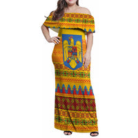 Romania Merry Christmas Family Matching Off Shoulder Maxi Dress and Hawaiian Shirt Romania Emblem Traditional Folk Art - Polynesian Pride