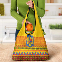 Romania Merry Christmas Grocery Bag Romania Emblem Traditional Folk Art - Polynesian Pride