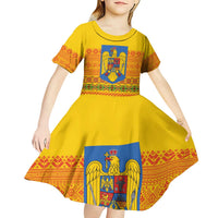 Romania Merry Christmas Kid Short Sleeve Dress Romania Emblem Traditional Folk Art - Polynesian Pride