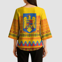 Romania Merry Christmas Kimono Sleeve Blouse Romania Emblem Traditional Folk Art - Polynesian Pride